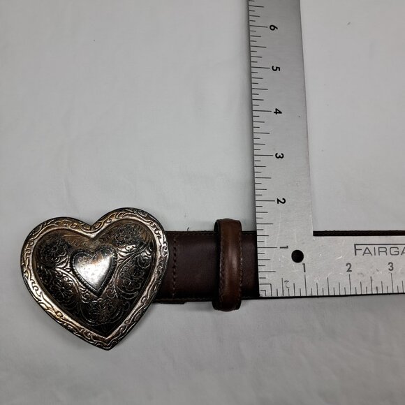 Vtg 1993 Brighton Brown Leather Belt With Silver Tone Heart Buckle Size L #44307 - Picture 8 of 9